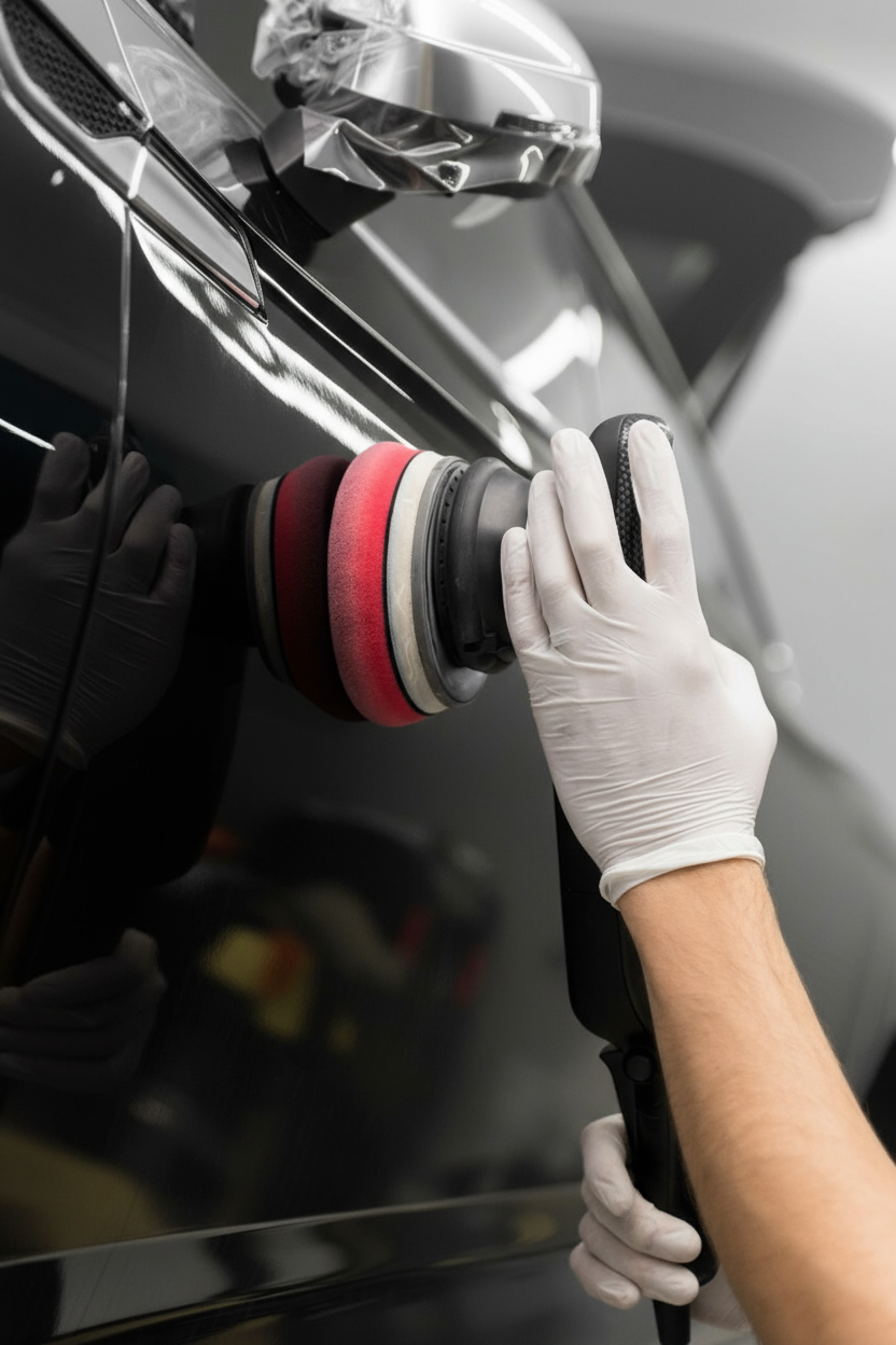 Voiture Noire Brillante Impeccable Avec Finition Miroir Sans Defauts Visibles